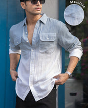 Grey Sky Double Pocket Ombre Shirt 100% Cotton