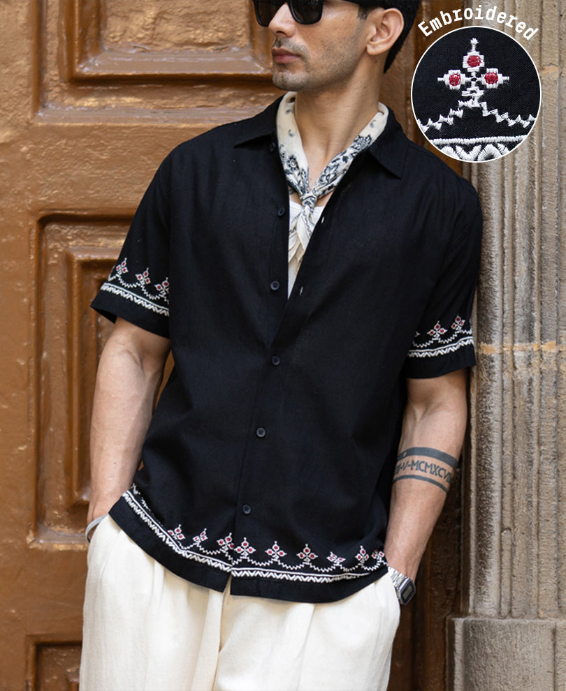 Black Embroidered Lightweight Shirt