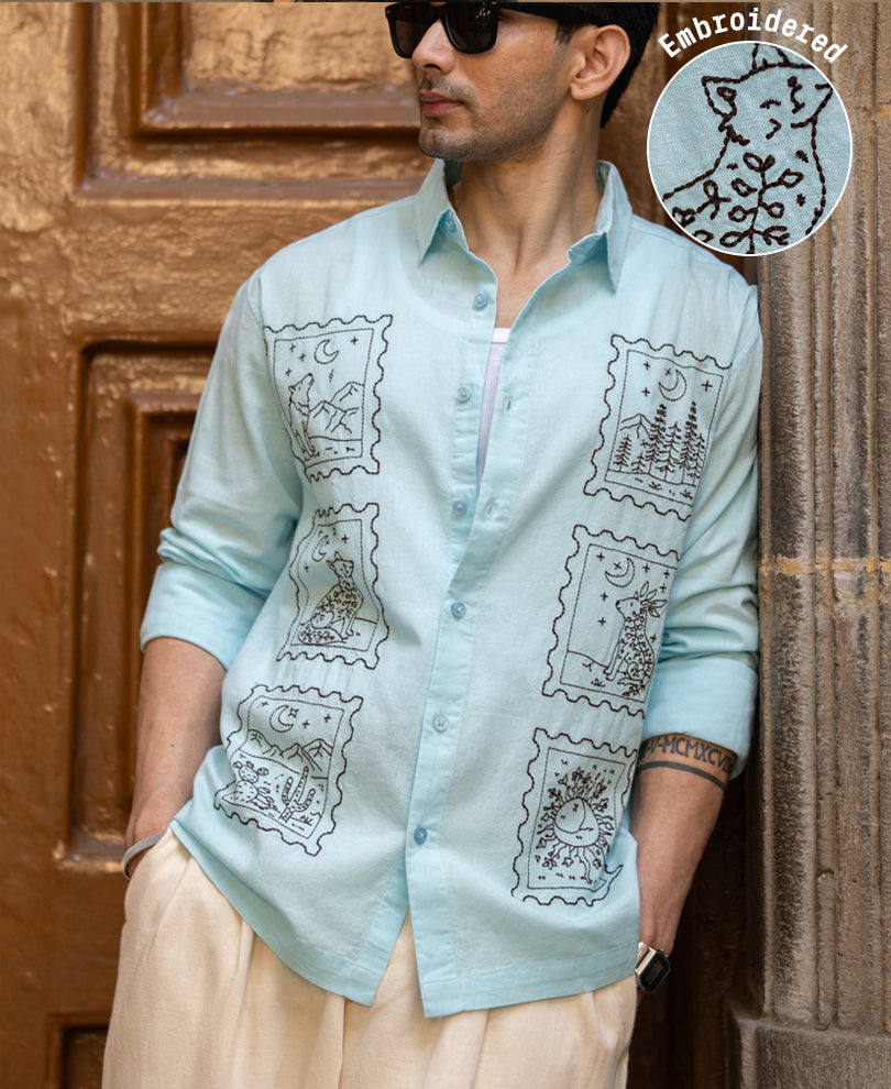 Blue Embroidered Shirt