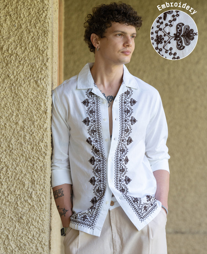White Embroidered Shirt 100% Cotton