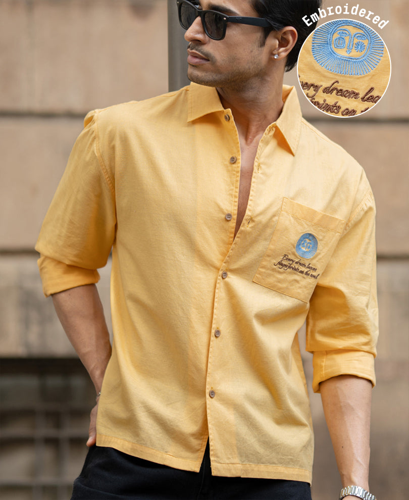 Mustard Yellow Embroidered Shirt 100% Cotton