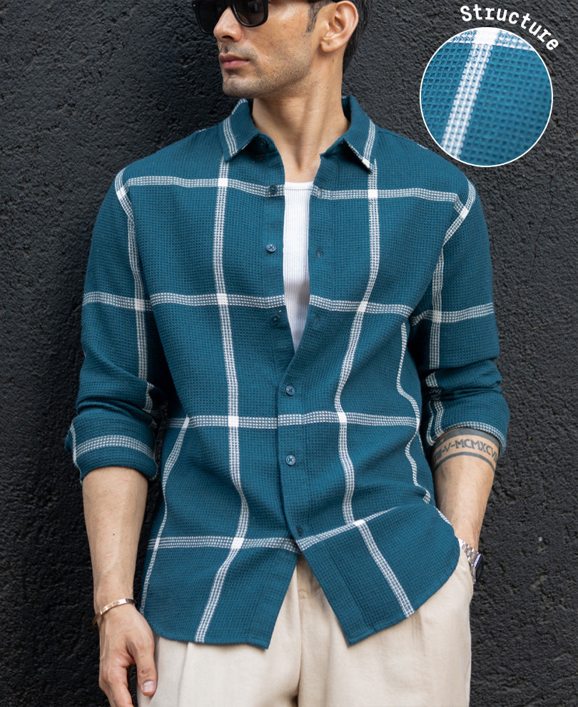 Teal Structured Checked Shirt
