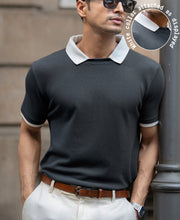 Blue Contrast Collar Knit T-Shirt.