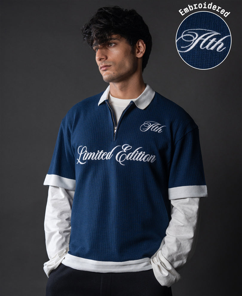 Indigo Blue Embroidered T-Shirt