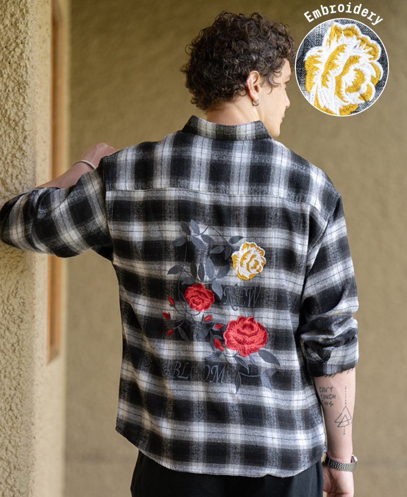 Floral Embroidered Checks Shirt