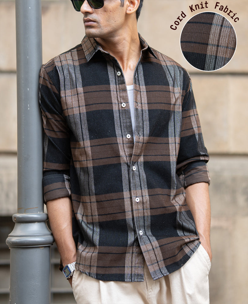 Brown Coudroy Checks Shirt.