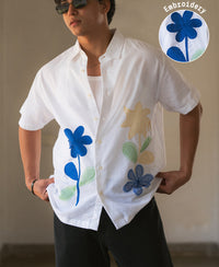 White Floral Embroidery Shirt 100% Cotton