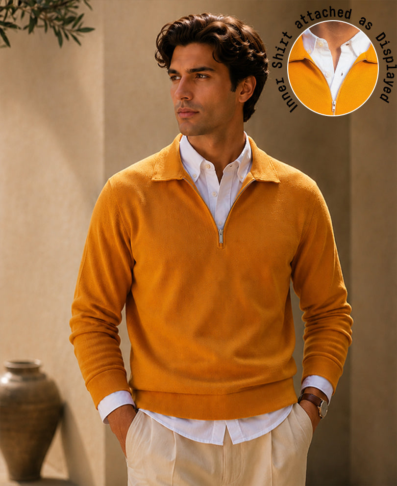 Mustard Contrast Collar Polo T-Shirt 100% Cotton