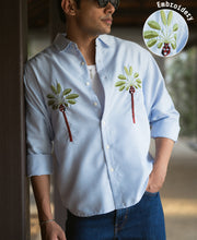 Blue Stripe Palm Embroidery Shirt
