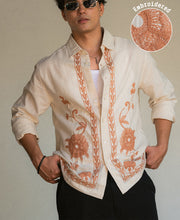 Natural Linen Blend Embroidery Shirt