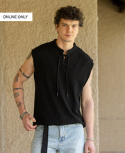 Black Knitted Henley Vest