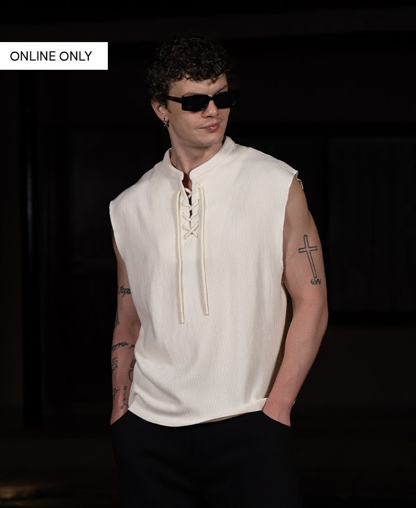 Cream Knitted Henley Vest