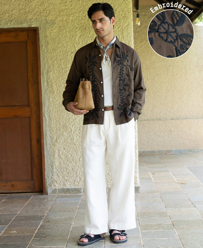 Brown Structure Embroidered Shirt 100% Cotton