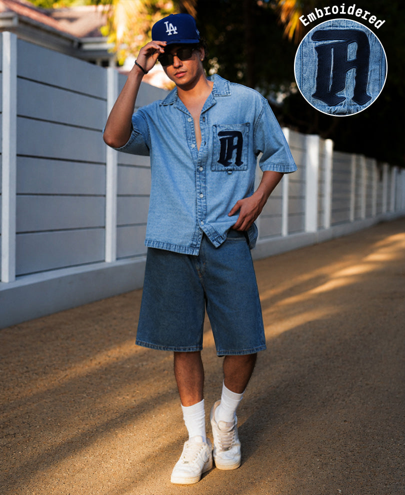 Blue Embroidered Denim Shirt