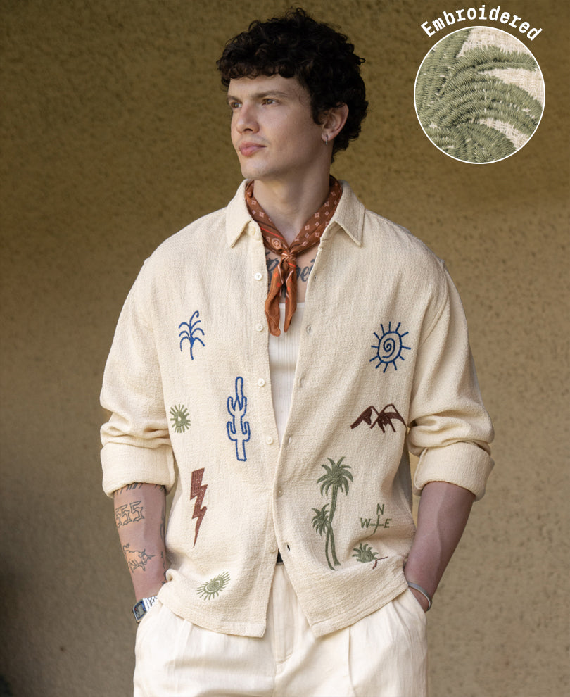 Off White Embroidered Structured Shirt 100% Cotton