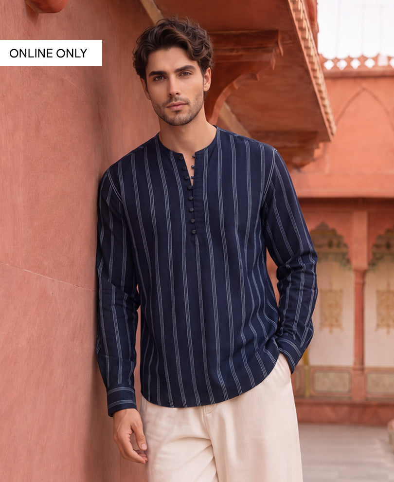 Navy Striped Kurta Shirt