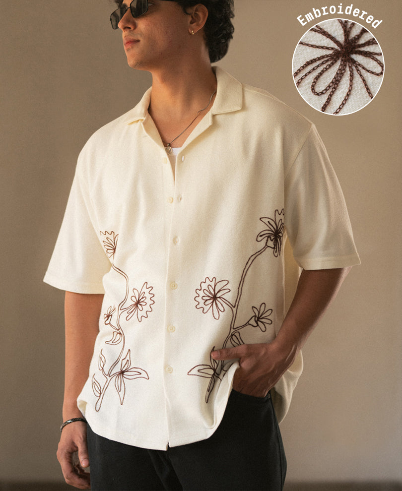 Off White Knit Embroidery Shirt