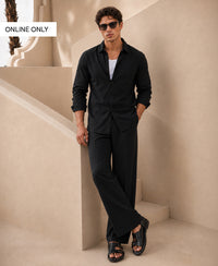 Black Linen Blend Cord Set