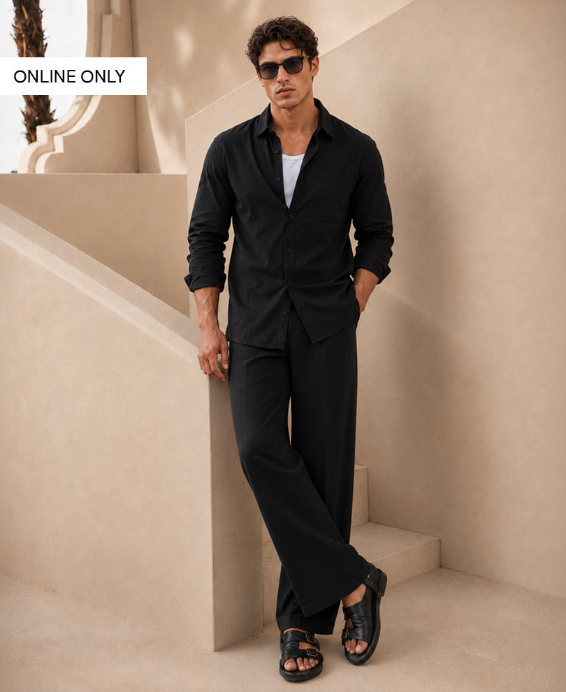 Black Linen Blend Cord Set