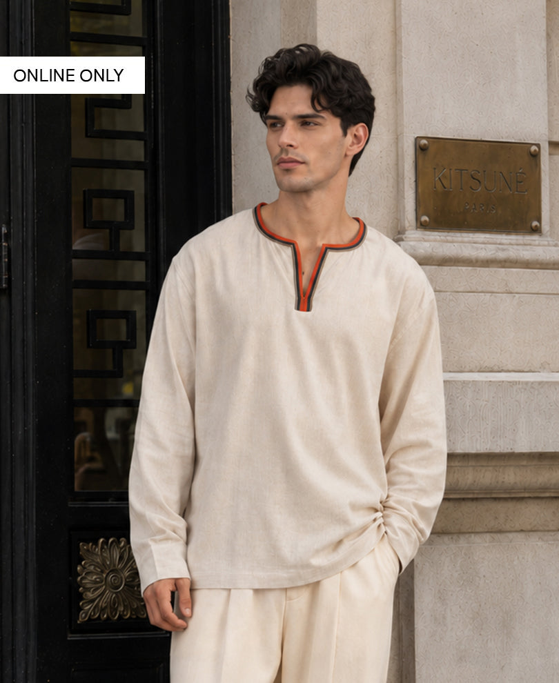 Natural Linen Blend Kurta Shirt