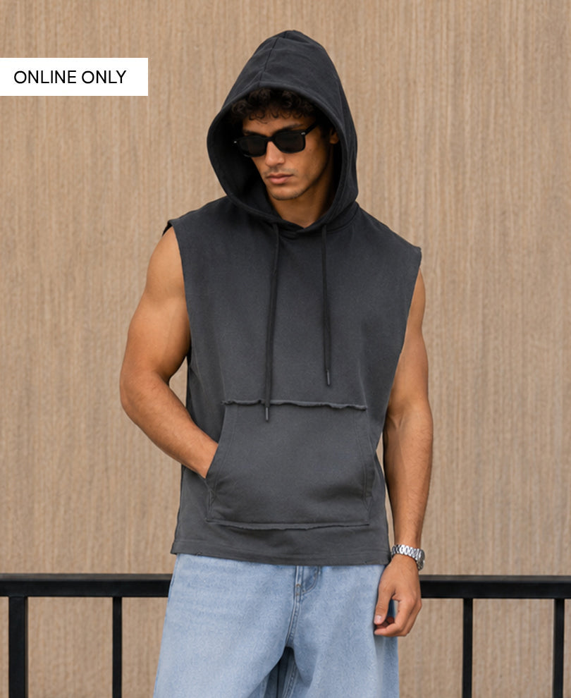 Black Sprayed Hoodie Vest 100% Cotton