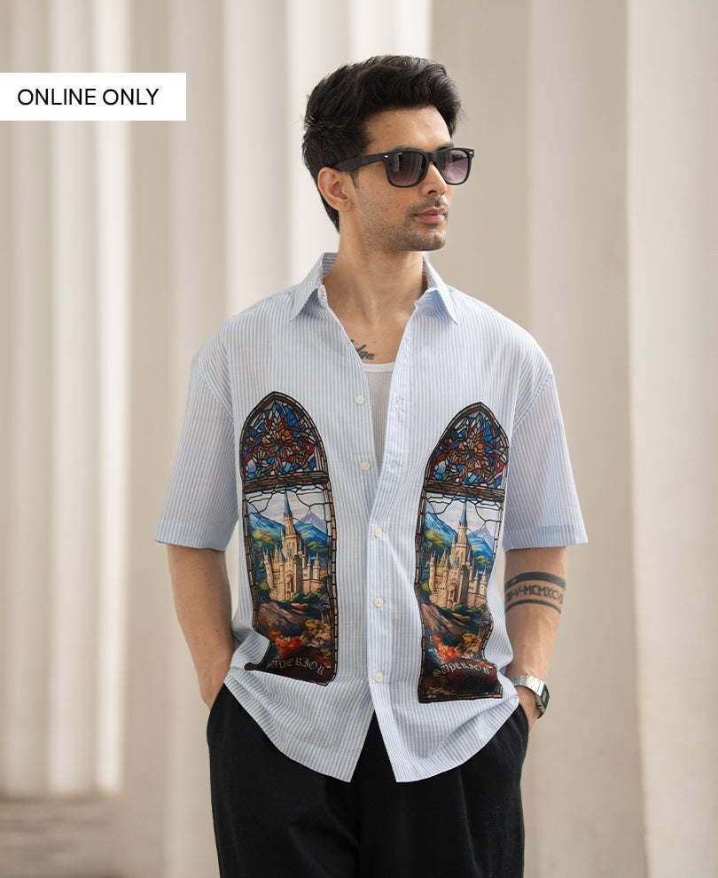 Blue Stripe Printed Shirt 100% Cotton