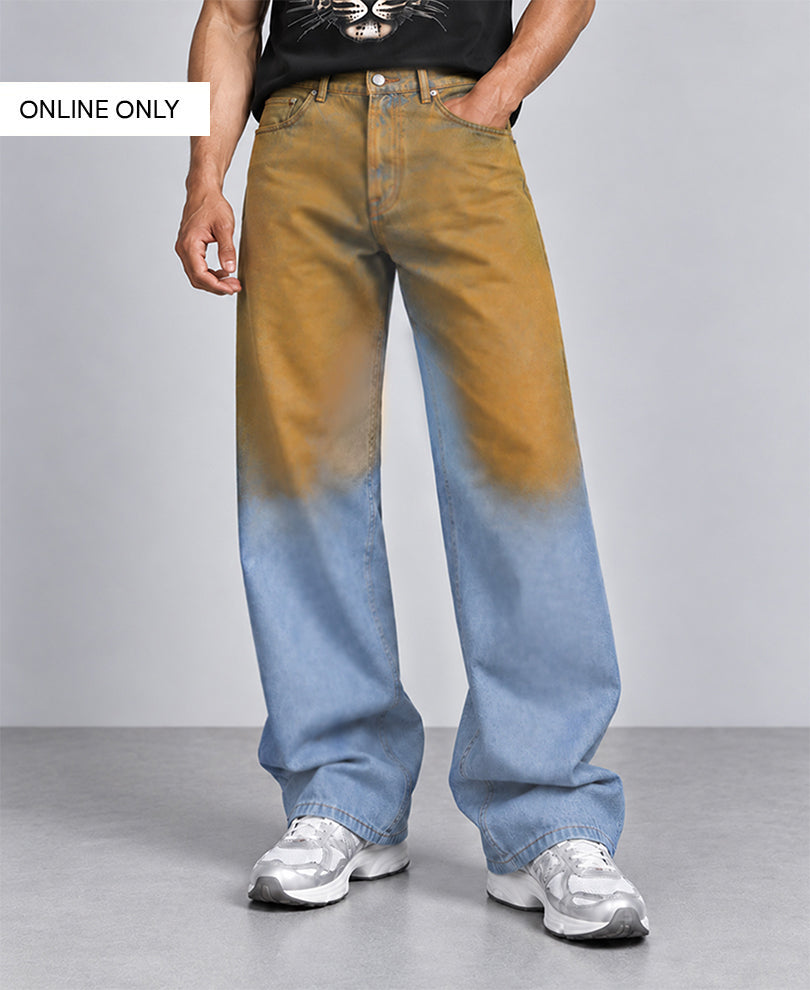 Blue Sprayed Baggy Jeans