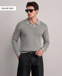 Grey Striped Knit T-Shirt
