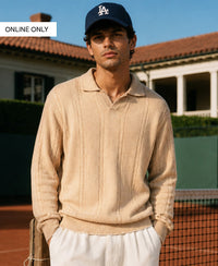 Beige Cable Knit T-Shirt 100% Cotton
