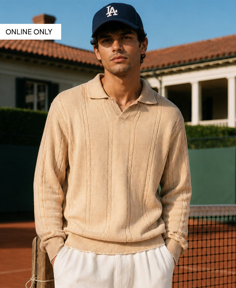 Beige Cable Knit T-Shirt 100% Cotton