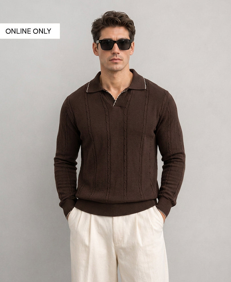 Brown Cable Knit T-Shirt 100% Cotton