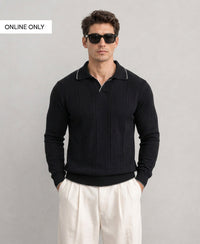 Black Cable Knit T-Shirt 100% Cotton