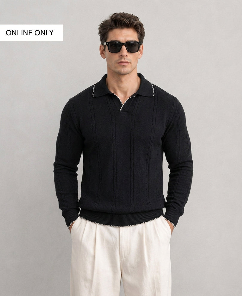 Black Cable Knit T-Shirt 100% Cotton