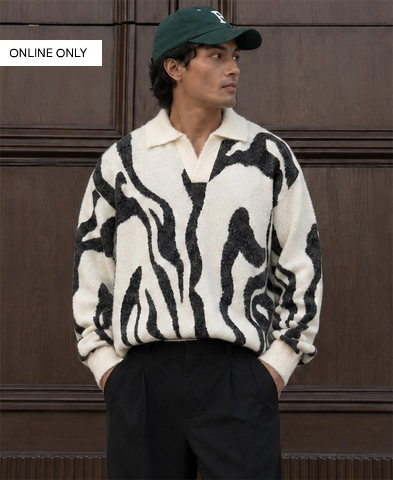 Black & Off-White Abstract Sweater