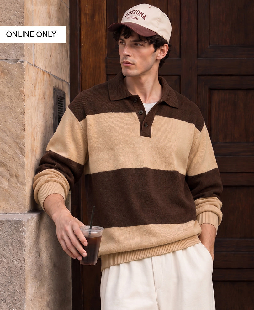 Brown & Beige Striped Knit T-Shirt