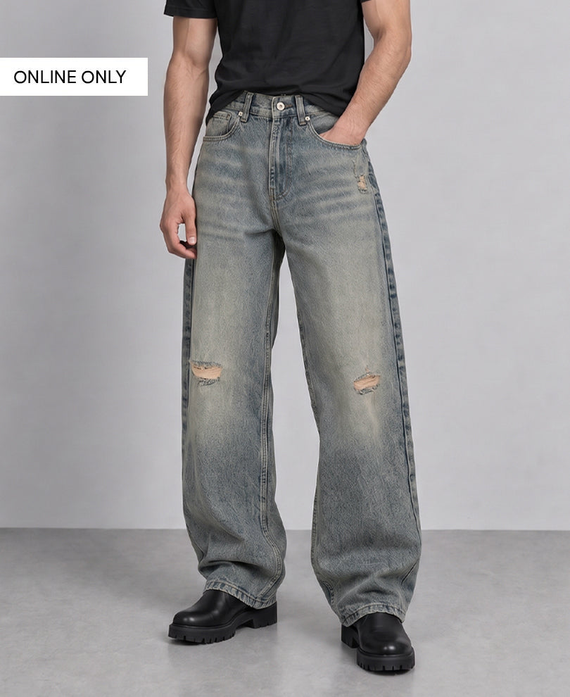Tinted Blue Distressed Baggy Jeans