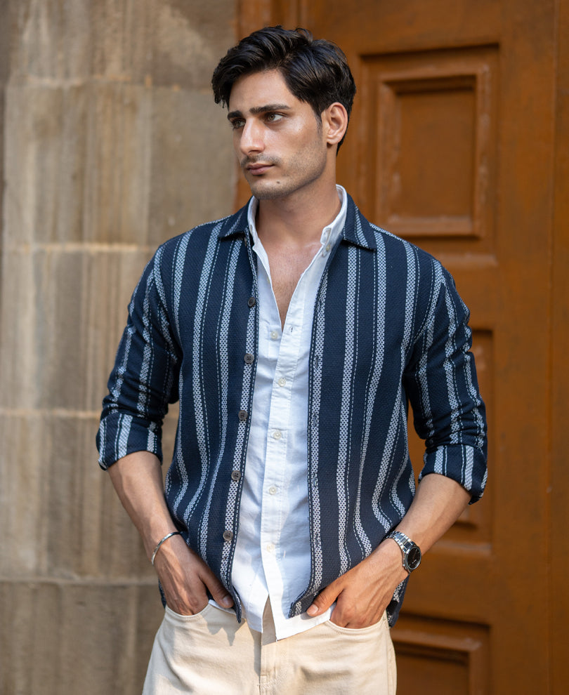 Navy Structure Stripe Shirt.