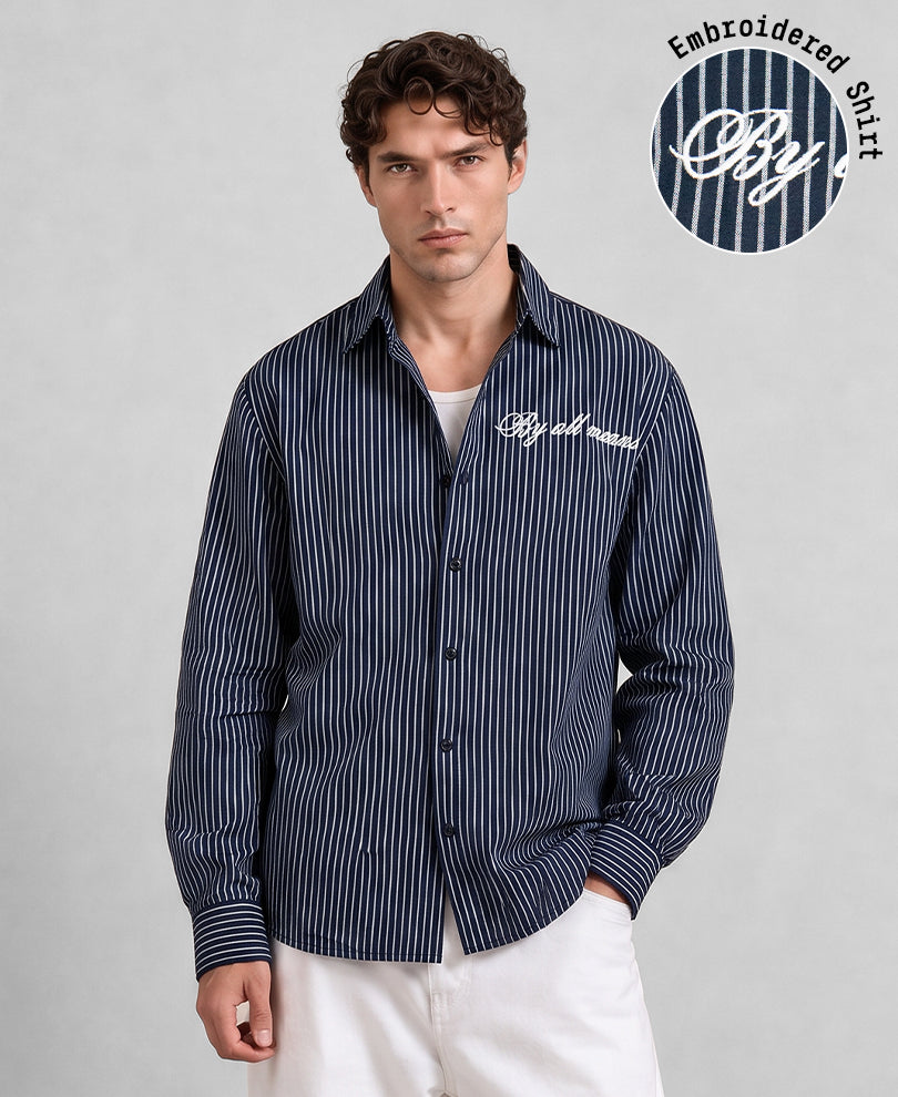 Navy Oxford Striped Shirt
