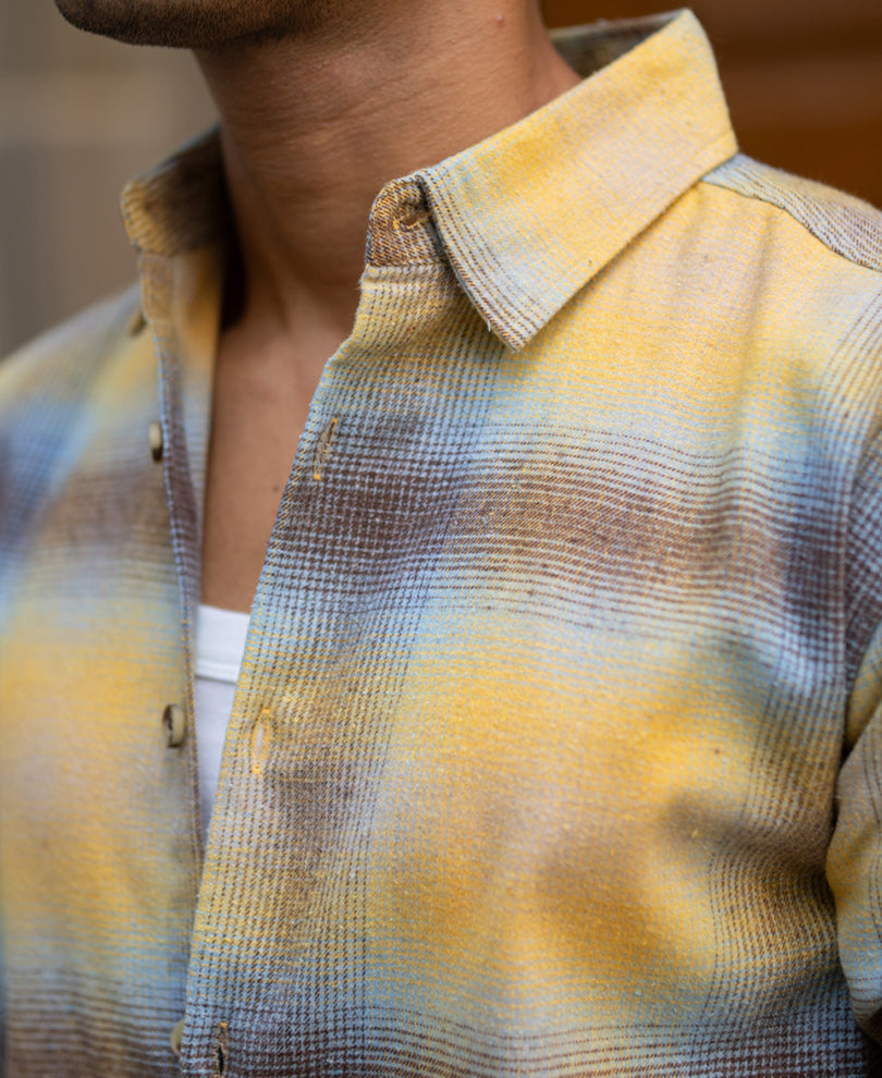 Yellow Brushed Checks Shirt.