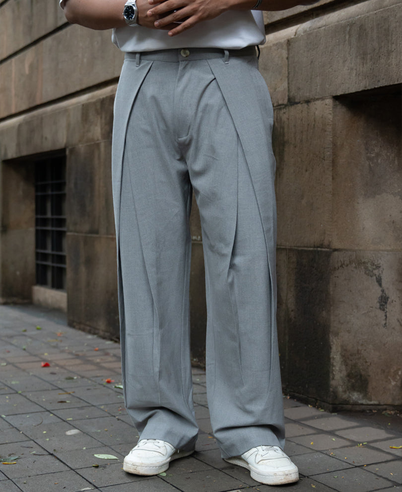 Grey Cross Pleat Baggy Trouser