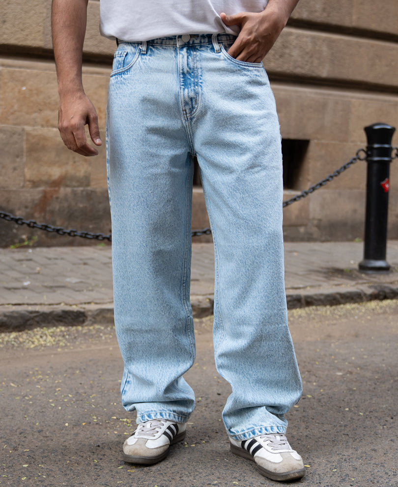 Light Blue Washed Baggy Jeans.