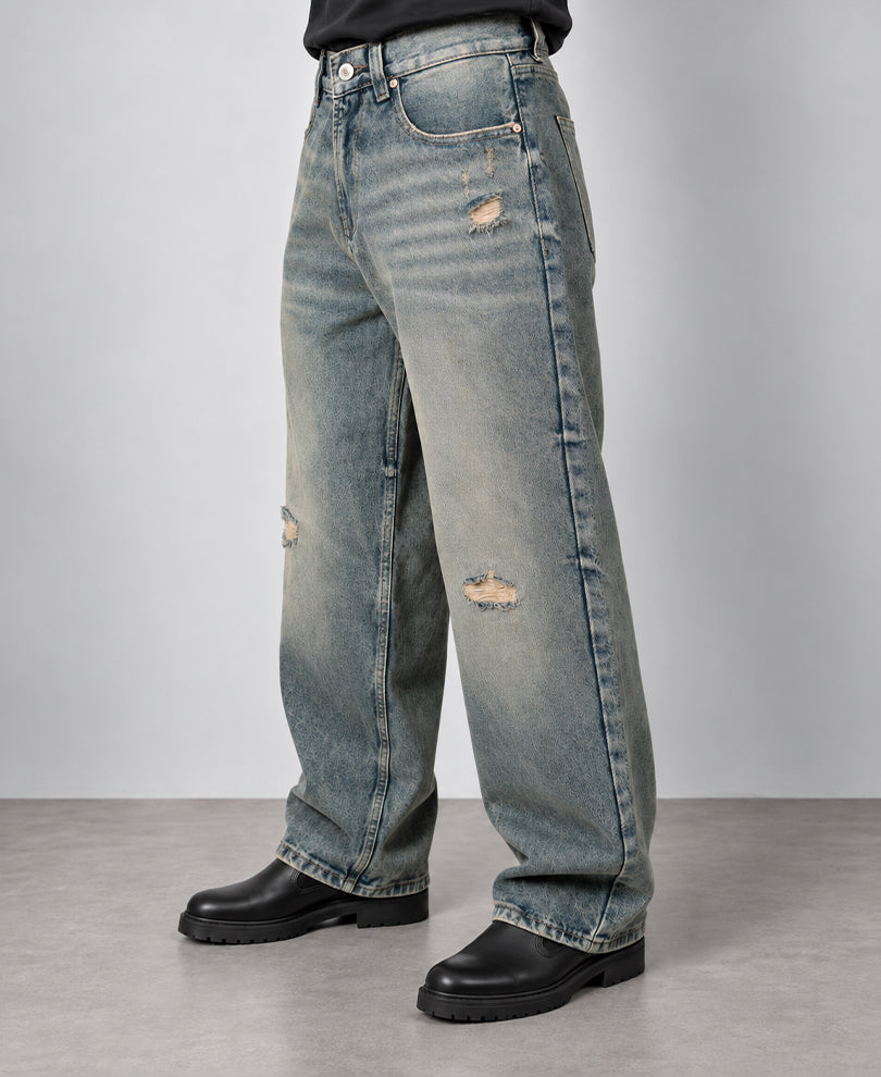Tinted Blue Distressed Baggy Jeans