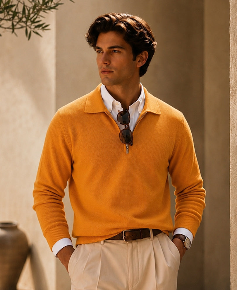 Mustard Contrast Collar Polo T-Shirt 100% Cotton