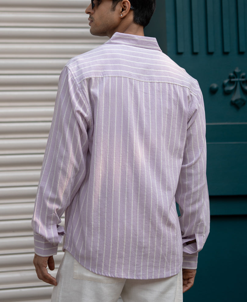 Lavender Linen Blend Stripe Shirt.