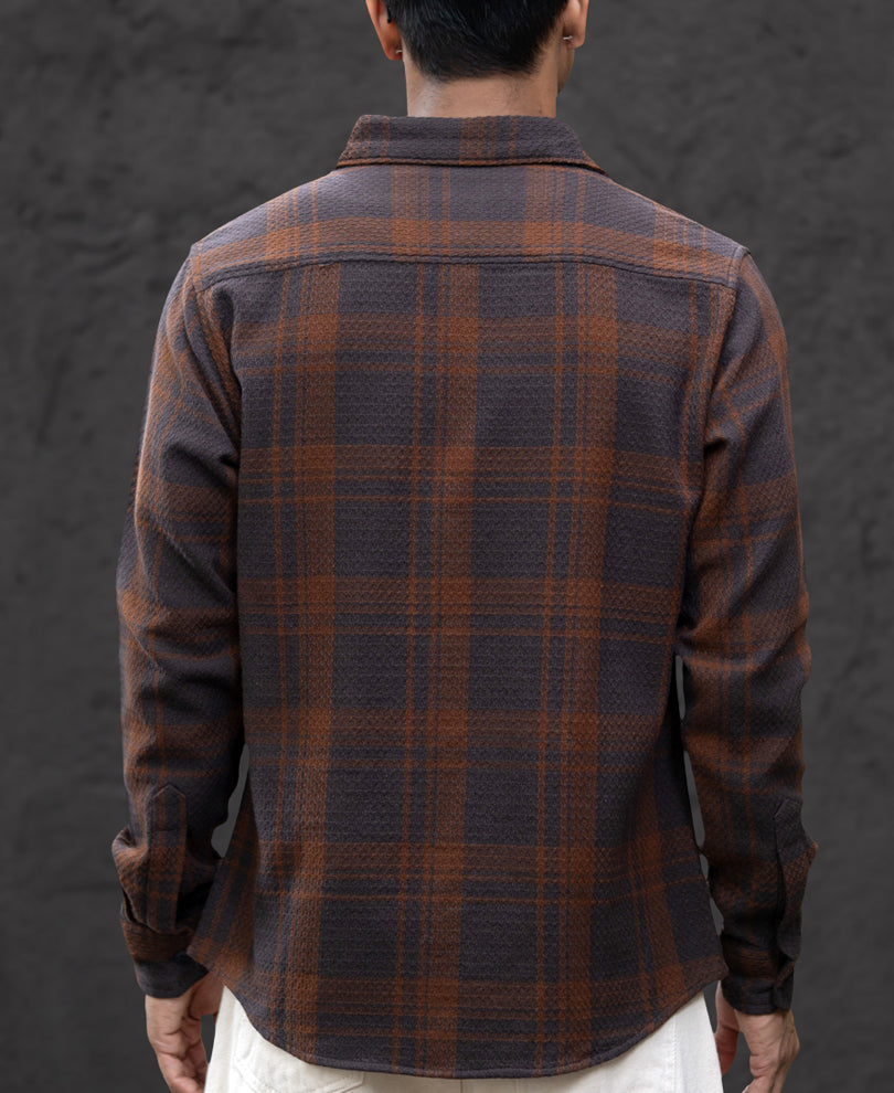 Dark Brown Structured Checks Shirt.