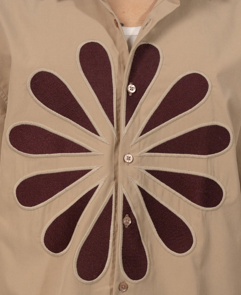 Beige Floral Embroidery Shirt