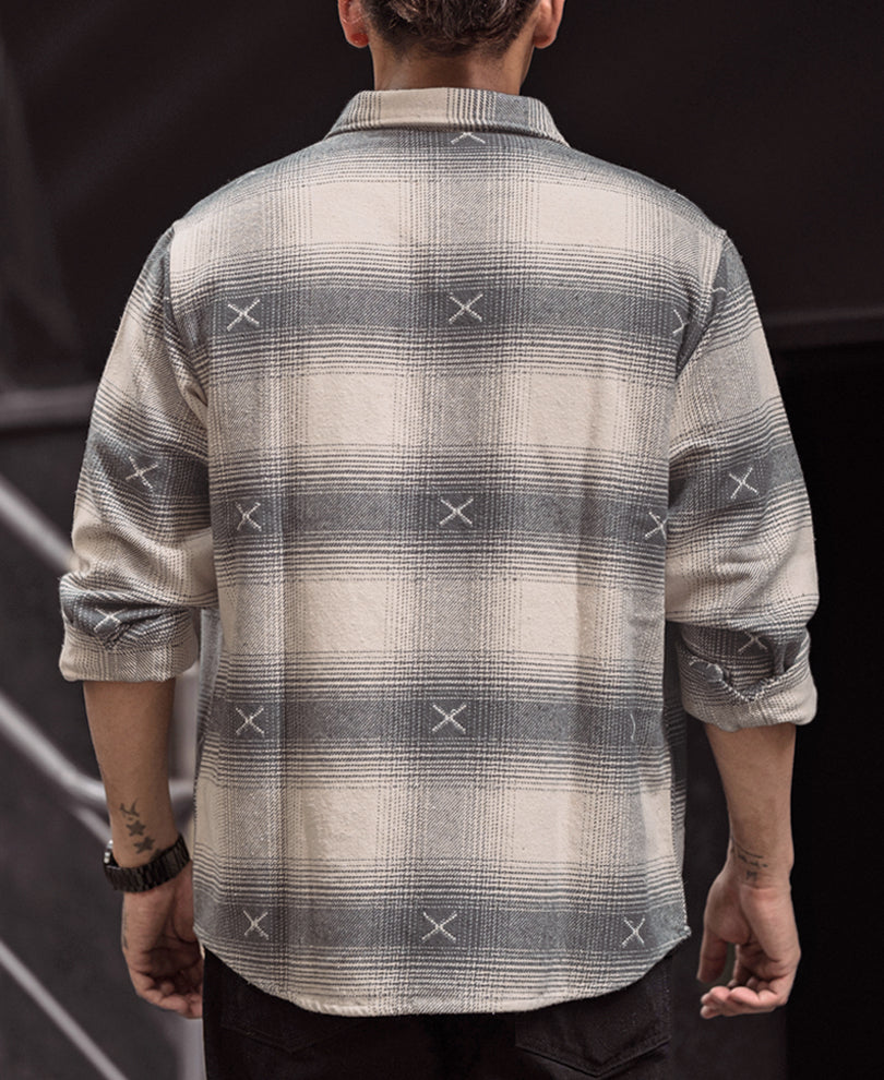 Grey and Off White Flannel Regular Fit Full Sleeves Shirt.