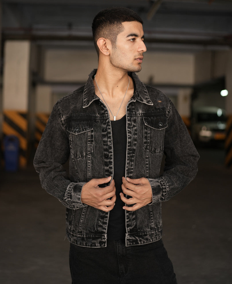 Dusty Black Ripped Denim Jacket.