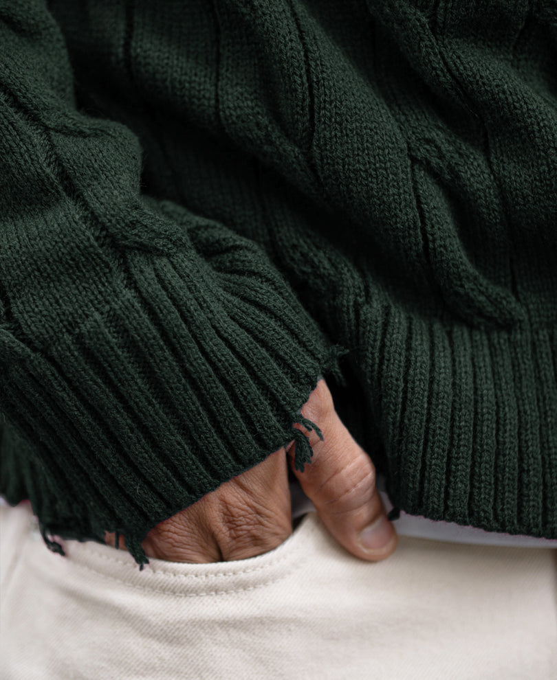 Pine Distressed Cable Knit T-Shirt.