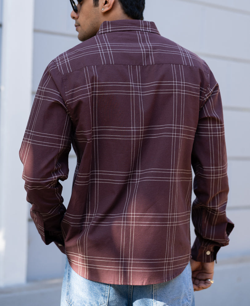 Brown Linen Blend Checks Shirt.